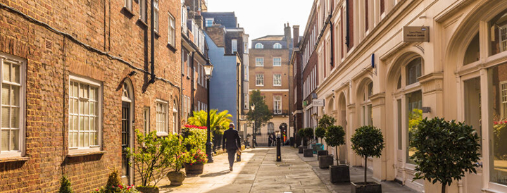 A pedestrianised neighbourhood street in London